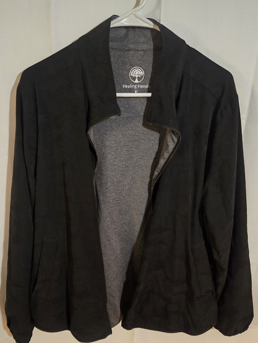healing hands Black Lightweight Zip Scrub Jacket